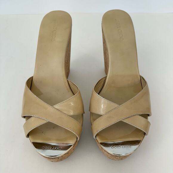 Jimmy Choo Cork Platform Wedge Slip-On Sandals Shoes Brown | IT 41 (US 11) - Picture 2 of 14